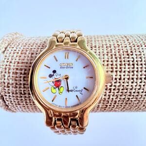 Citizen Eco-Drive Disney Mickey Mouse Gold Tone Womens Ladies Watch 6” Small